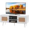 VEVOR Rattan TV Stand, Boho TV Cabinet for 55 inch TV, Mid Century Modern TV Stand, Rattan TV Console with Adjustable Shelfs for Living Room