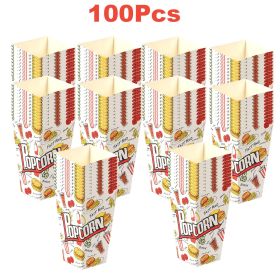 100 Pcs Popcorn Boxes 3 New Styles Popcorn Containers for Movie Party Orange Yellow White Paper Boxes Snack Chips Boxes for Puffed Rice Machine T (Color: White)