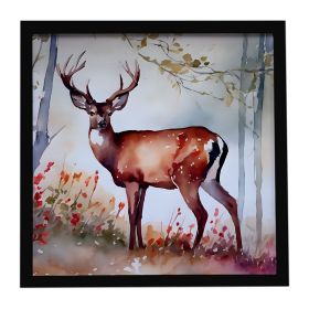 Deer Framed Metal Print Bathroom, Kitchen, Office, Home Decor Wall Art Ready to Hang, Square, 8X8 (Default: Default)