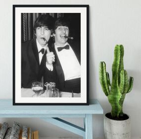 Ringo Starr and George Harrison smoking cigars Framed Print (Color: White/With White Edging, size: 24" x 16" / 60cm x 40cm (approx))