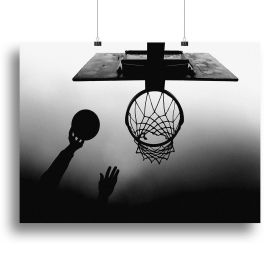 Black And White Basketball Hoop Canvas Print or Poster (Type: Standard Framed Canvas Print, size: 32" x 24" / 80cm x 60cm approx)